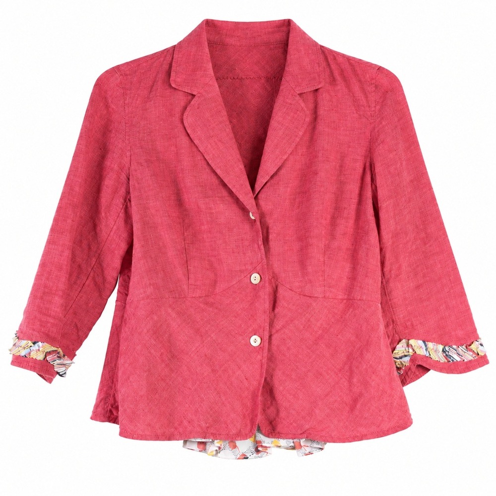 Shari B Green Upcycled Blazer One Size Pink Patchwork Ruffle Artwear